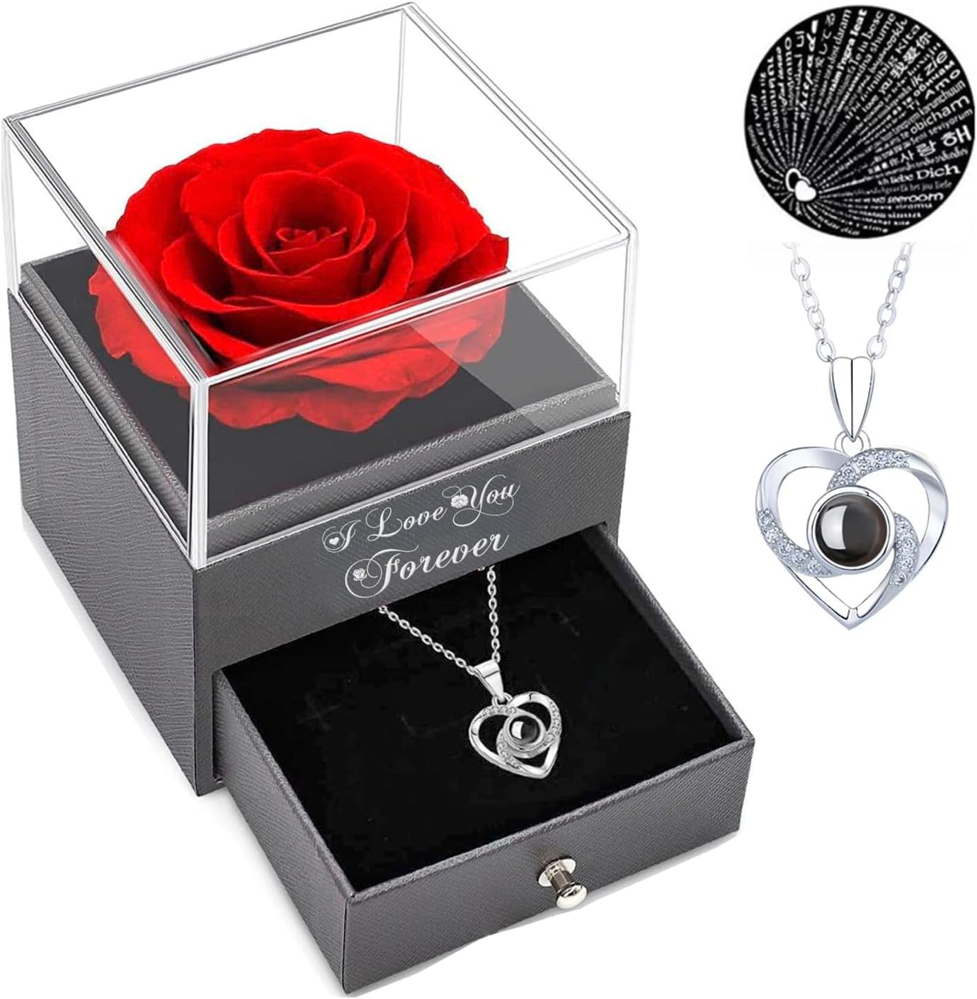 Rose + I Love You Necklace